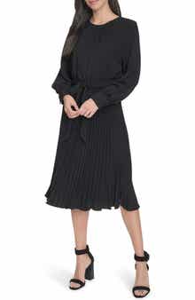 Calvin Klein Aerowash Long Sleeve Pleated Midi Dress