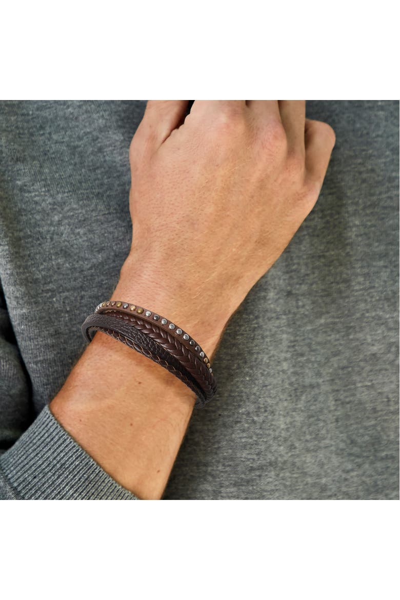 Stainless Steel and PU Leather Bracelet for Men, Multistrand - 8.5'', Alternate, color, Black