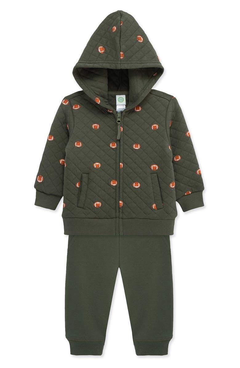 Little Me Football Quilted Hoodie & Joggers Set, Alternate, color, Green
