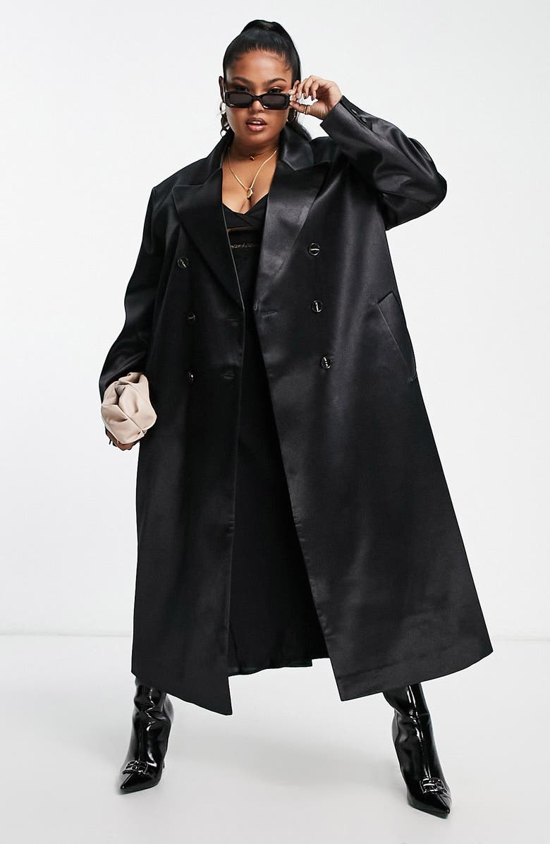 ASOS DESIGN Curve Satin Longline Coat, Alternate, color, 