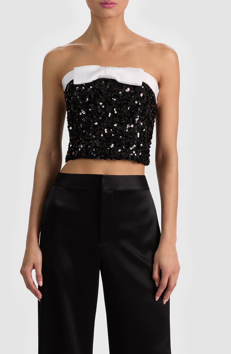Alice + Olivia Katya Sequin Strapless Top, Main, color, Black/ Off White