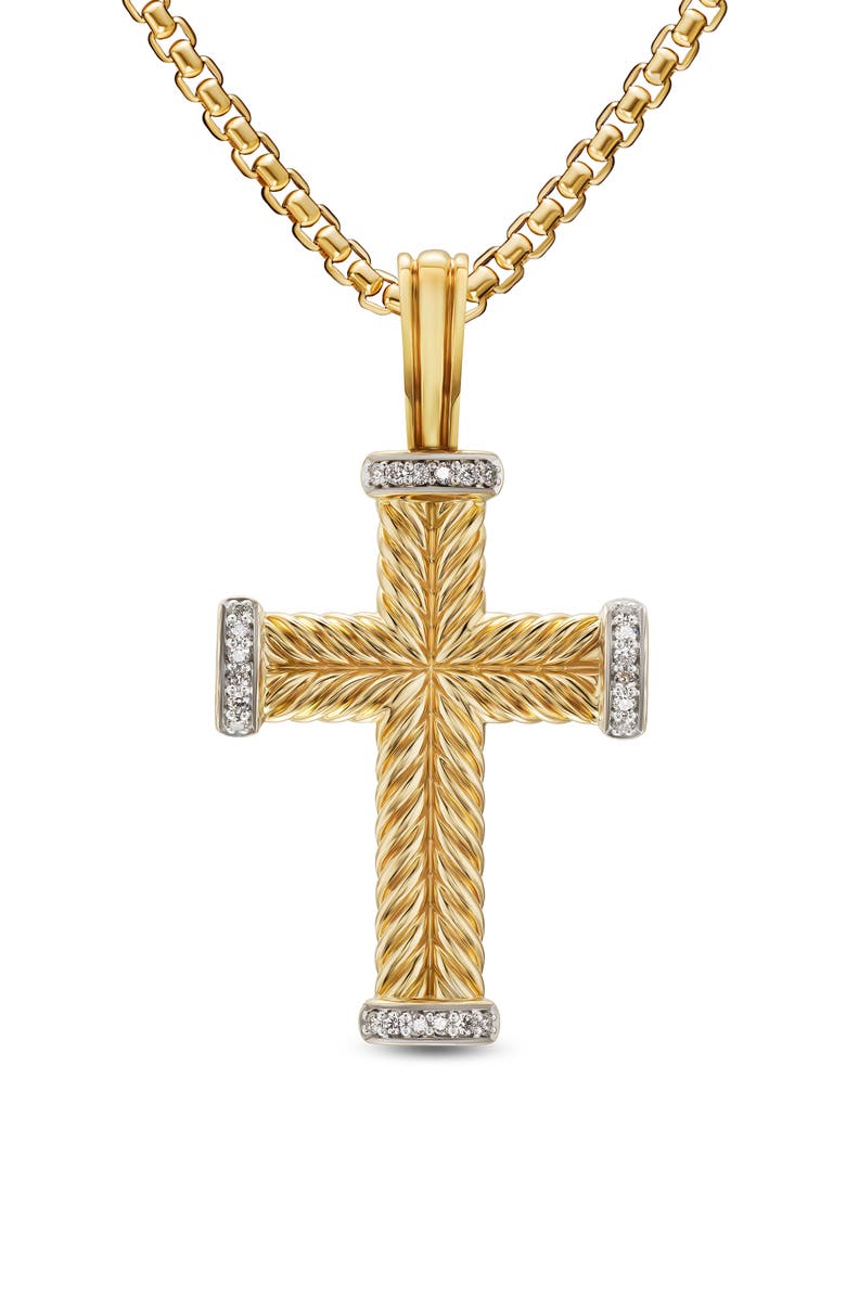 David Yurman Chevron Cross Pendant in 18K Yellow Gold with Diamonds, Main, color, 