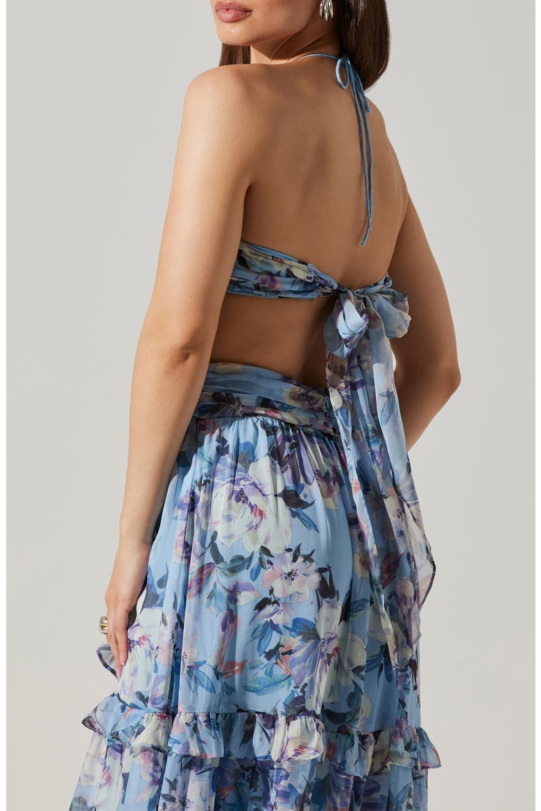 Kitsune Cutout Maxi Halter Dress, Alternate, color, BLUE FLORAL