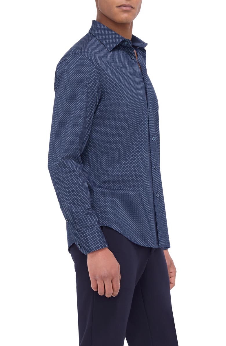Bugatchi Jimmy OoohCotton<sup>®</sup> Geo Print Button-Up Shirt, Alternate, color, Dark Navy