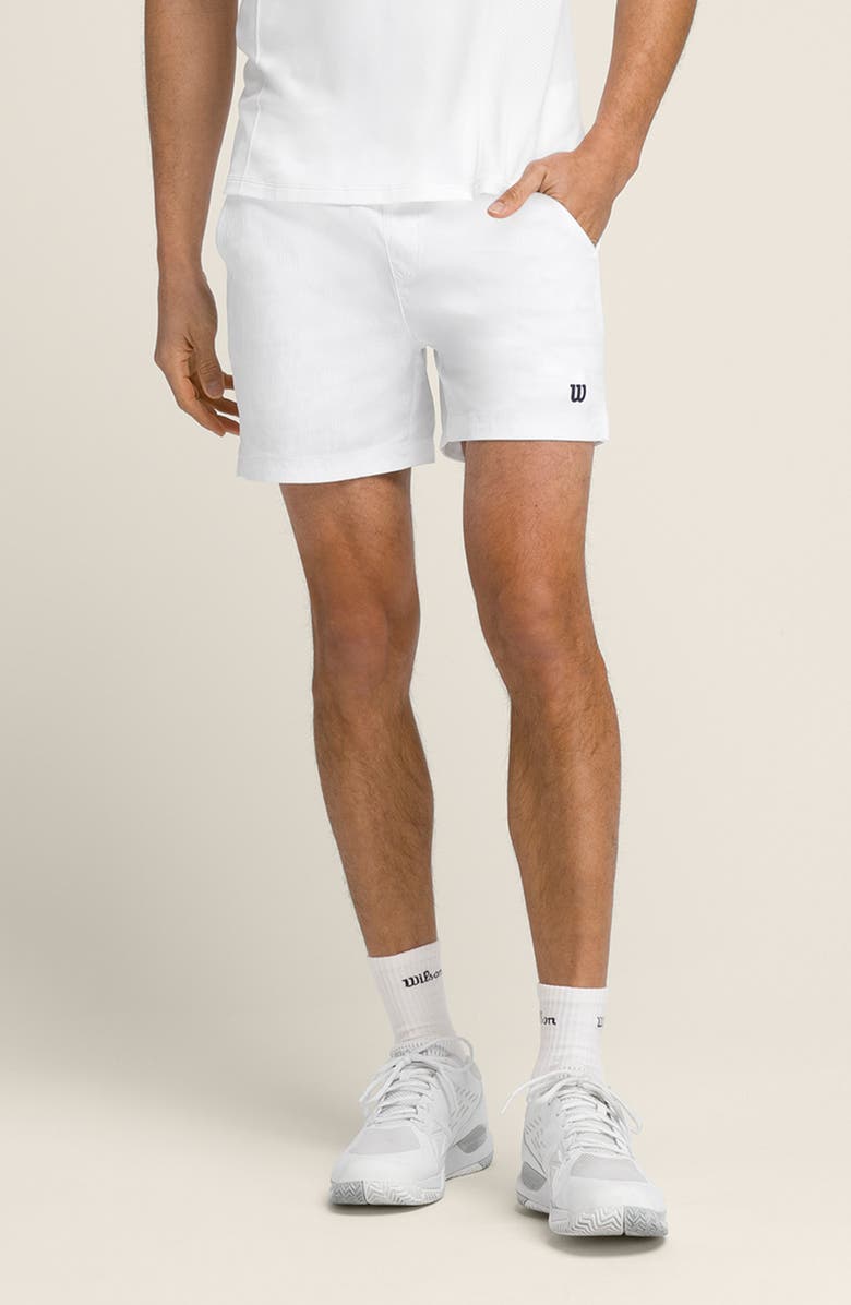 WILSON Tennis Water Repellent Volley Shorts, Main, color, Bright White