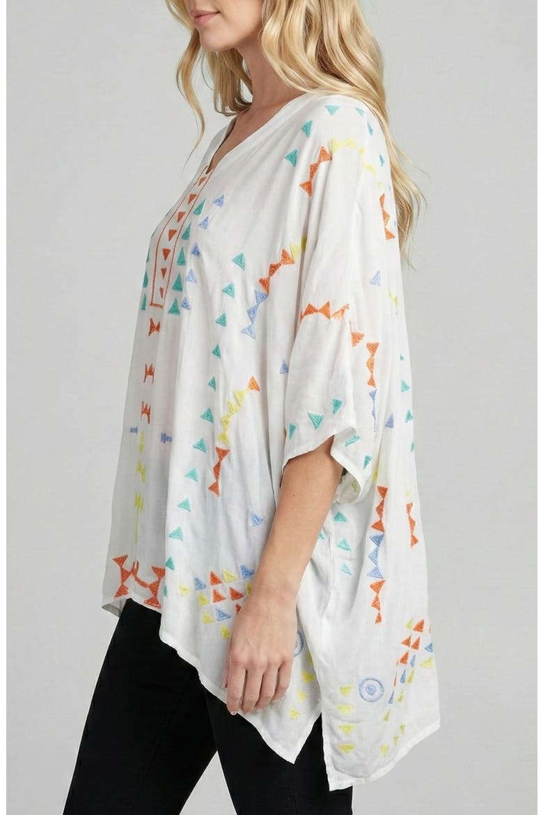 Embroidered V-Neck Tunic Top, Alternate, color, WHITE