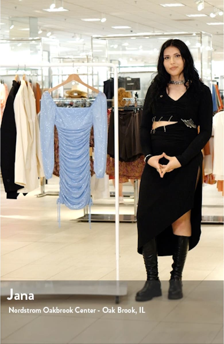 Ruched Glitter Long Sleeve Minidress, sales video thumbnail