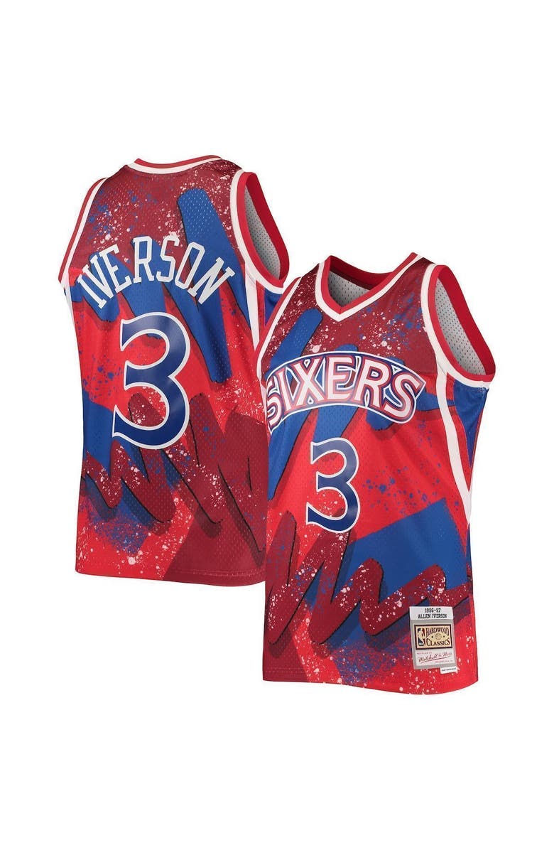 Mitchell & Ness Men's Mitchell & Ness Allen Iverson Red Philadelphia 76ers Hardwood Classics 1996/97 Hyper Hoops Swingman Jersey, Alternate, color, Red