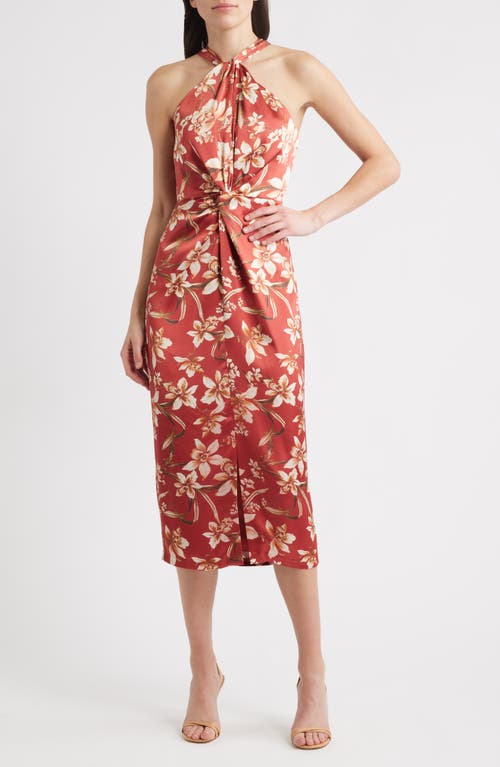 Eliza J Floral Center Twist Sheath Midi Dress In Red