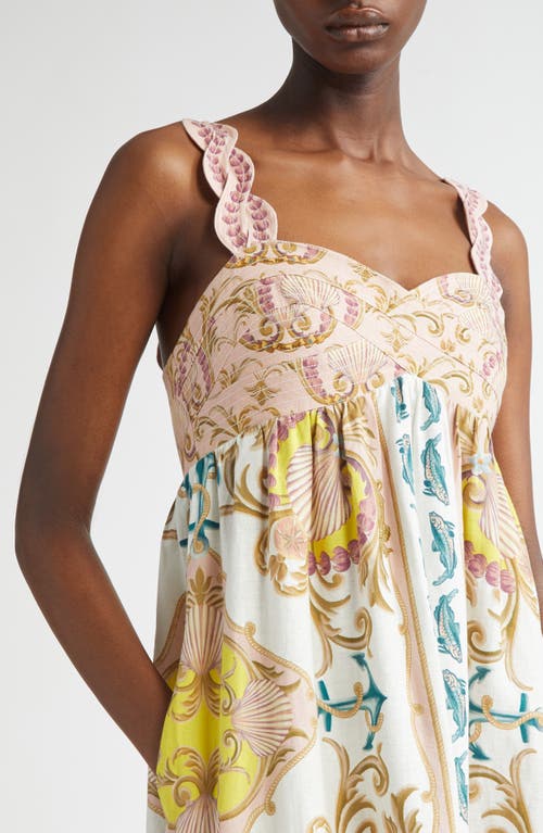 Farm Rio Linen-blend Dress With Nautical Print In Off-white