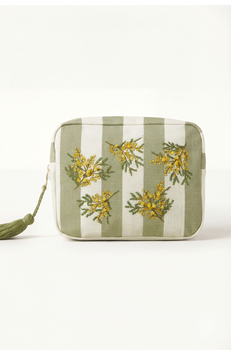 Elizabeth Scarlett Mimosa Stripe Cotton Wash Bag, Main, color, Green