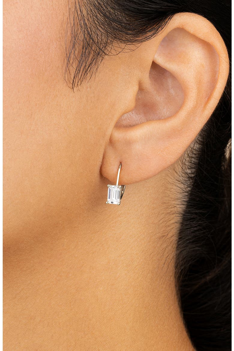 Emerald Cut Cubic Zirconia Lever-Back Earrings, Alternate, color, SILVER
