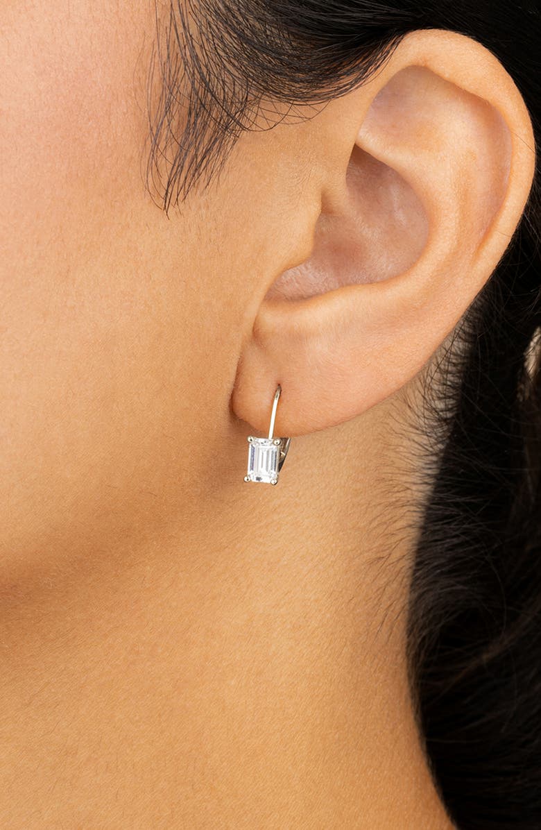Sterling Forever Emerald Cut Cubic Zirconia Lever-Back Earrings, Alternate, color, Silver
