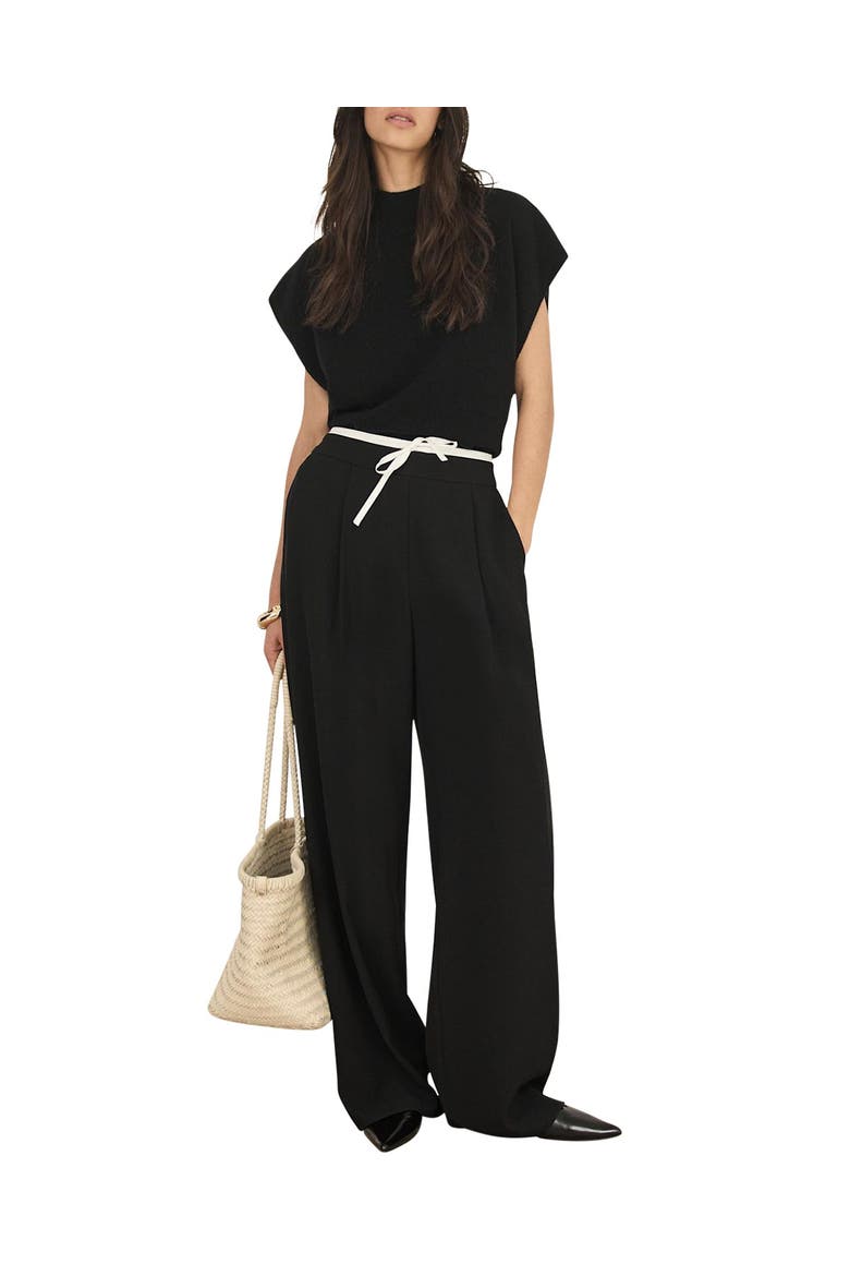 Contrast Waist Wide Leg Trousers, Main, color, Black