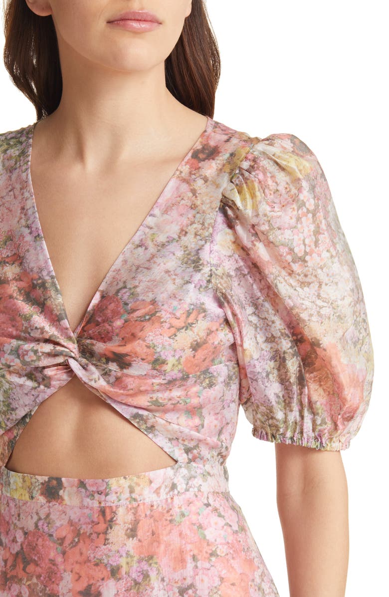 & Other Stories Floral Cutout Puff Sleeve Organza Midi Dress, Alternate, color,