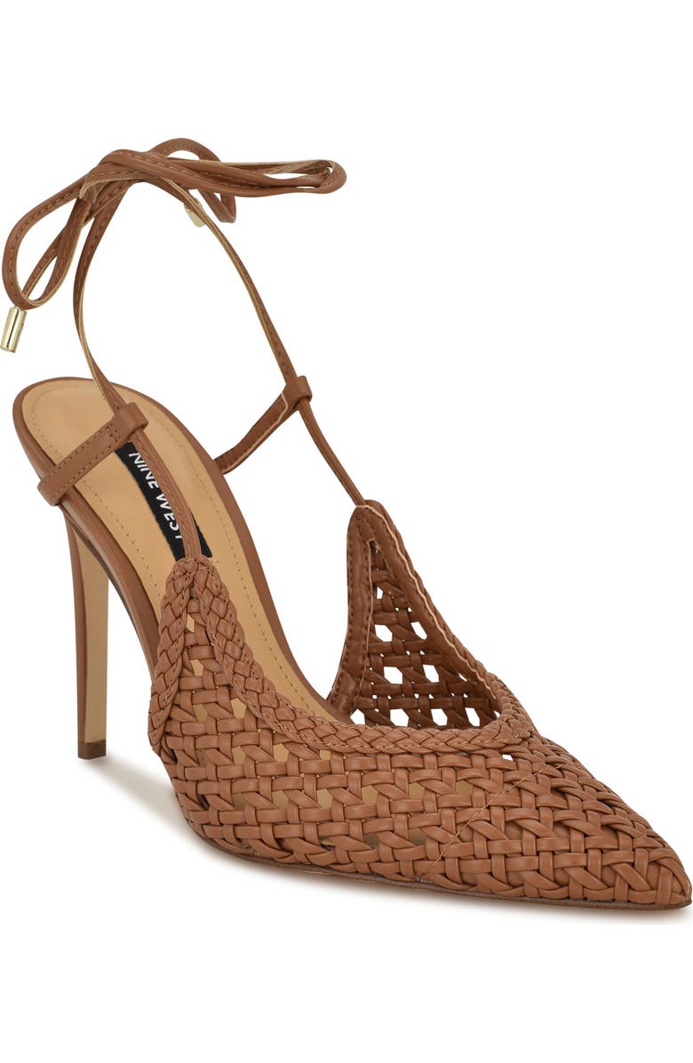 Nine West Fessla Ankle Wrap Pointed Toe Pump, Main, color, Medium Brown