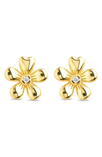 Sterling Forever Jocelyn Cubic Zirconia Flower Stud Earrings In Gold