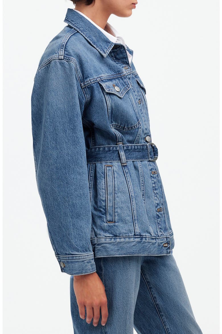Belted Oversize Trucker Jean Jacket, Alternate, color, RESTON WASH