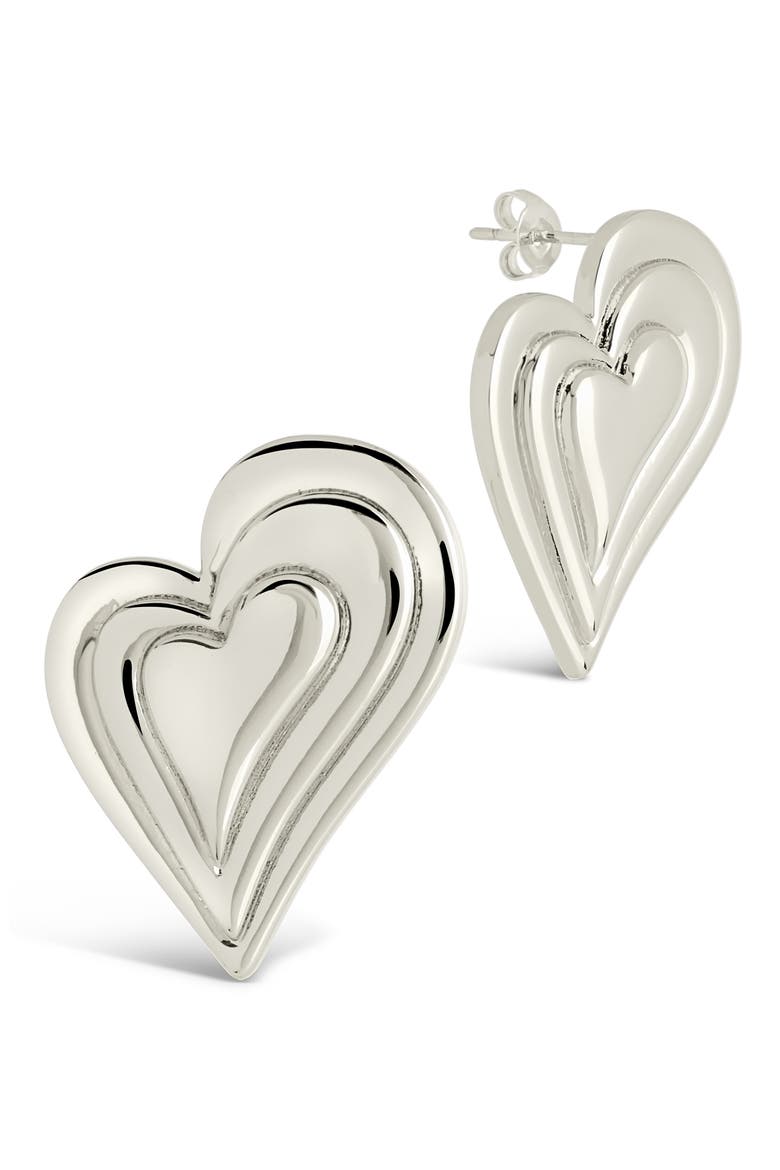 Beating Heart Post Earrings, Main, color, SILVER