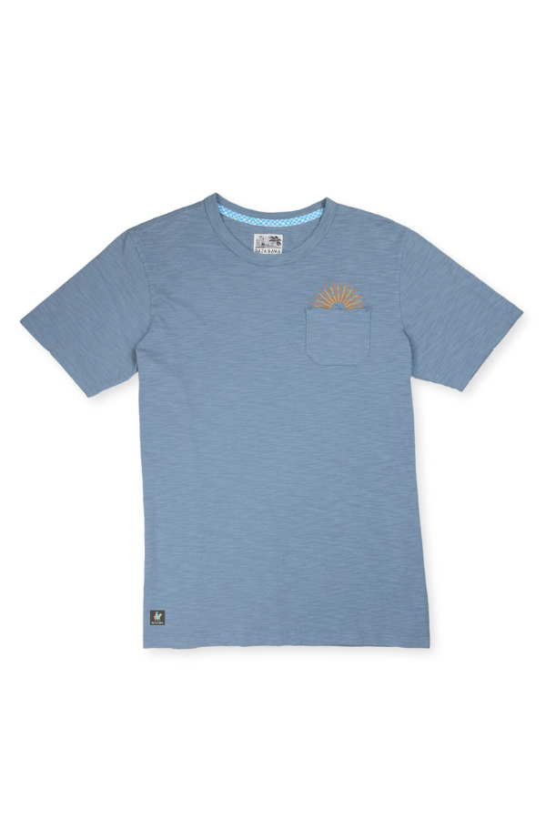 Baja Llama Sun Dreams - Slub Pima Pocket Tee in Blue 