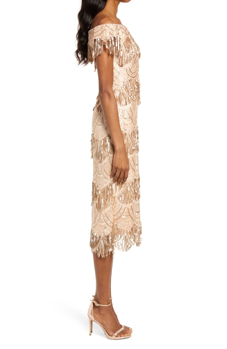 Tadashi Shoji Off the Shoulder Embroidered Lace Dress, Alternate, color, 