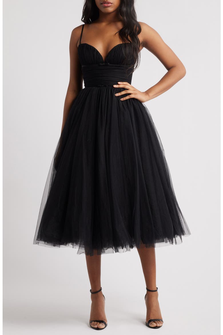 Countess Sleeveless Tulle Midi Dress, Alternate, color, BLACK