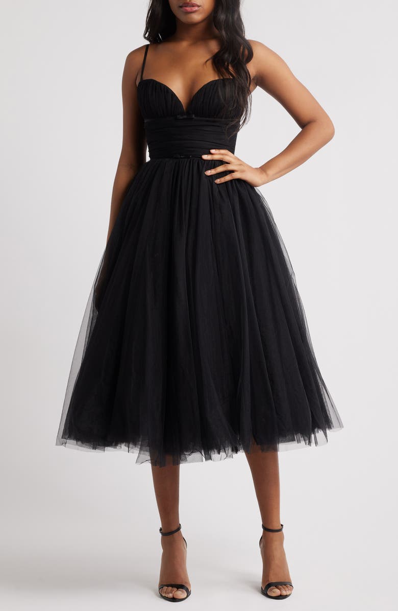 HOUSE OF CB Countess Sleeveless Tulle Midi Dress, Alternate, color, Black