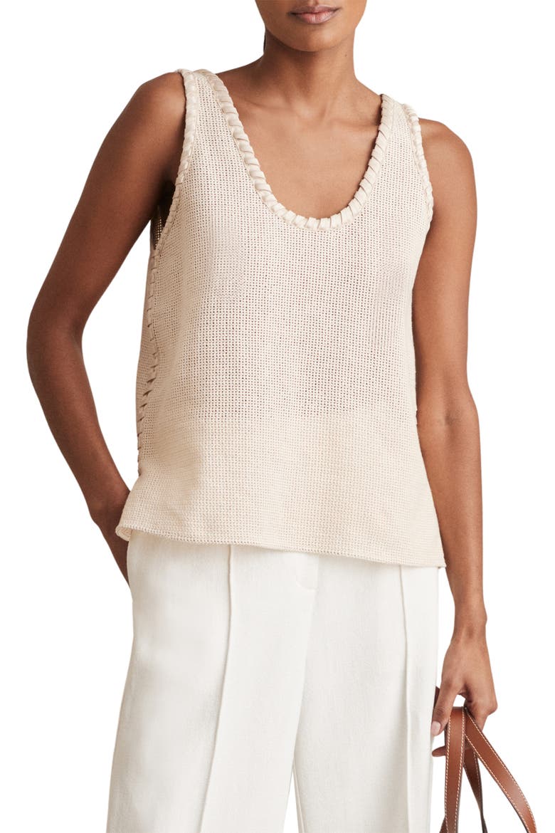 Carla Whipstitch Trim Open Stitch Tank, Main, color, CREAM