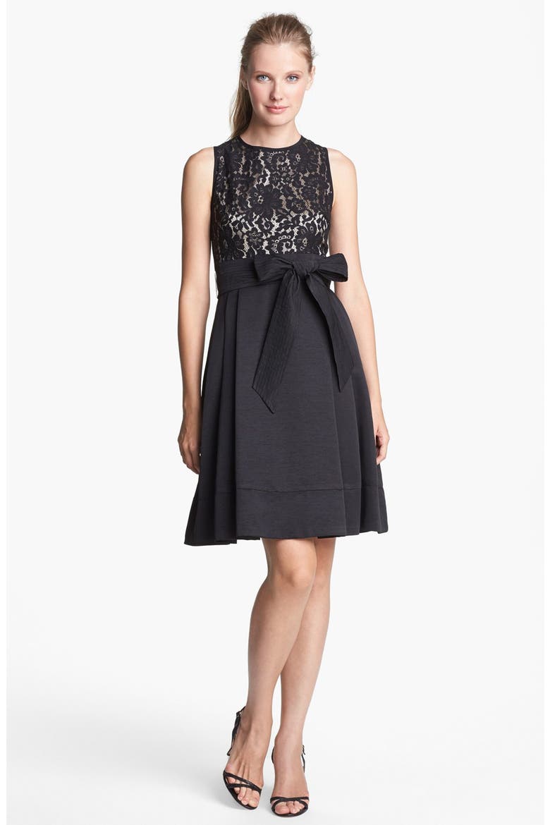 Mixed Media Fit & Flare Dress, Main, color, BLACK