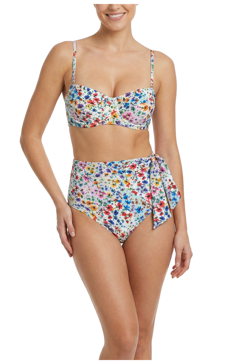 Change of Scenery Side Tie High Waist Bikini Bottom with Full Coverage, Alternate, color, Wildflower Patch