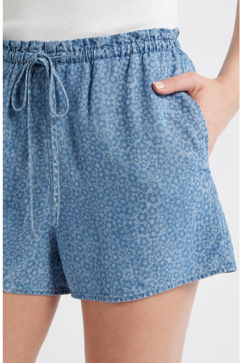 Floral Print Drawstring Denim Shorts, Alternate, color, DENIM FLOWER