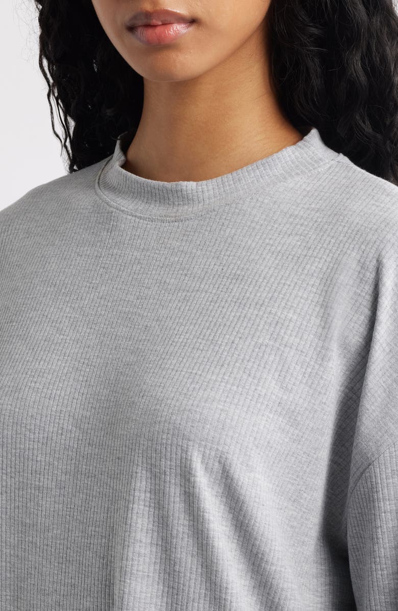 Dressed in Lala Lex Ribbed Oversize T-Shirt & High Waist Crop Pants Set, Alternate, color, Heather Grey