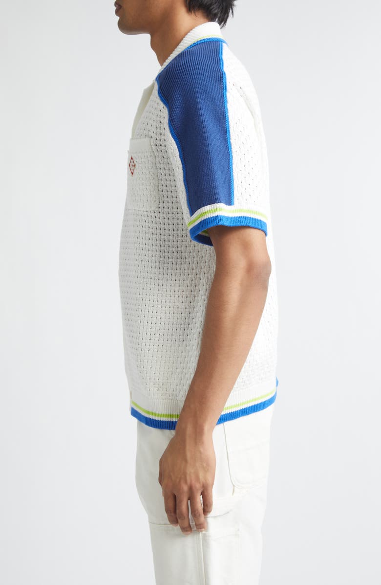 Casablanca Mixed Stitch Sweater Camp Shirt, Alternate, color, Cotton Blend