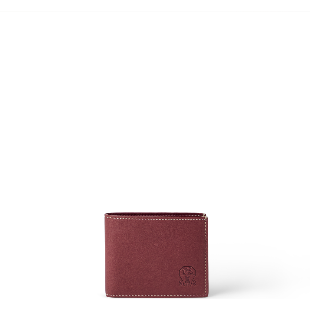 Brunello Cucinelli Calfskin Debossed-logo Wallet In Burgundy