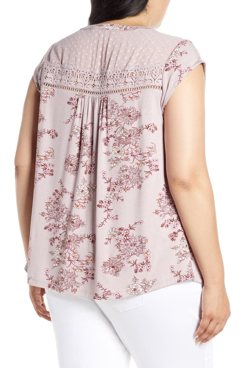 Daniel Rainn Floral Print Swiss Dot Top, Alternate, color, D365N MAUVE