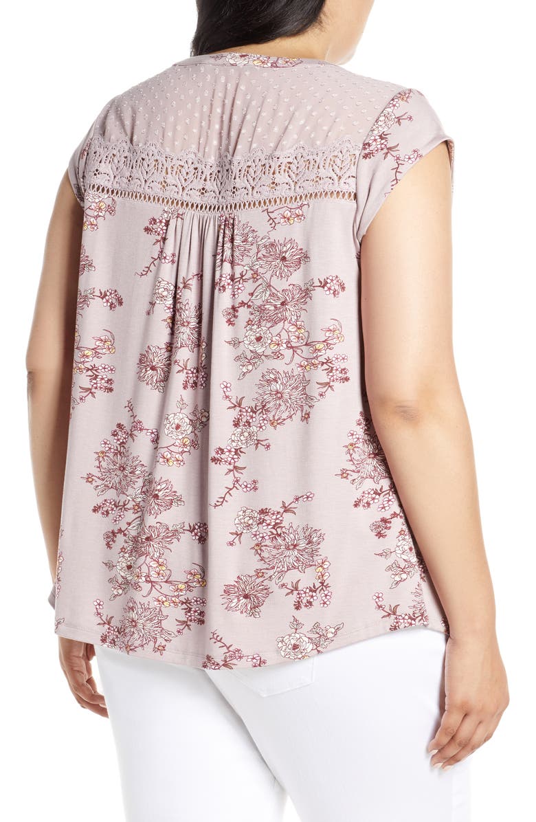 DR2 by Daniel Rainn Daniel Rainn Floral Print Swiss Dot Top, Alternate, color,