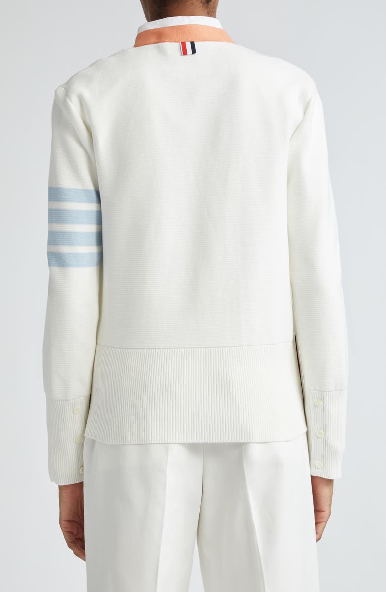 Thom Browne 4-Bar Contrast Trim Cotton Cardigan, Alternate, color,
