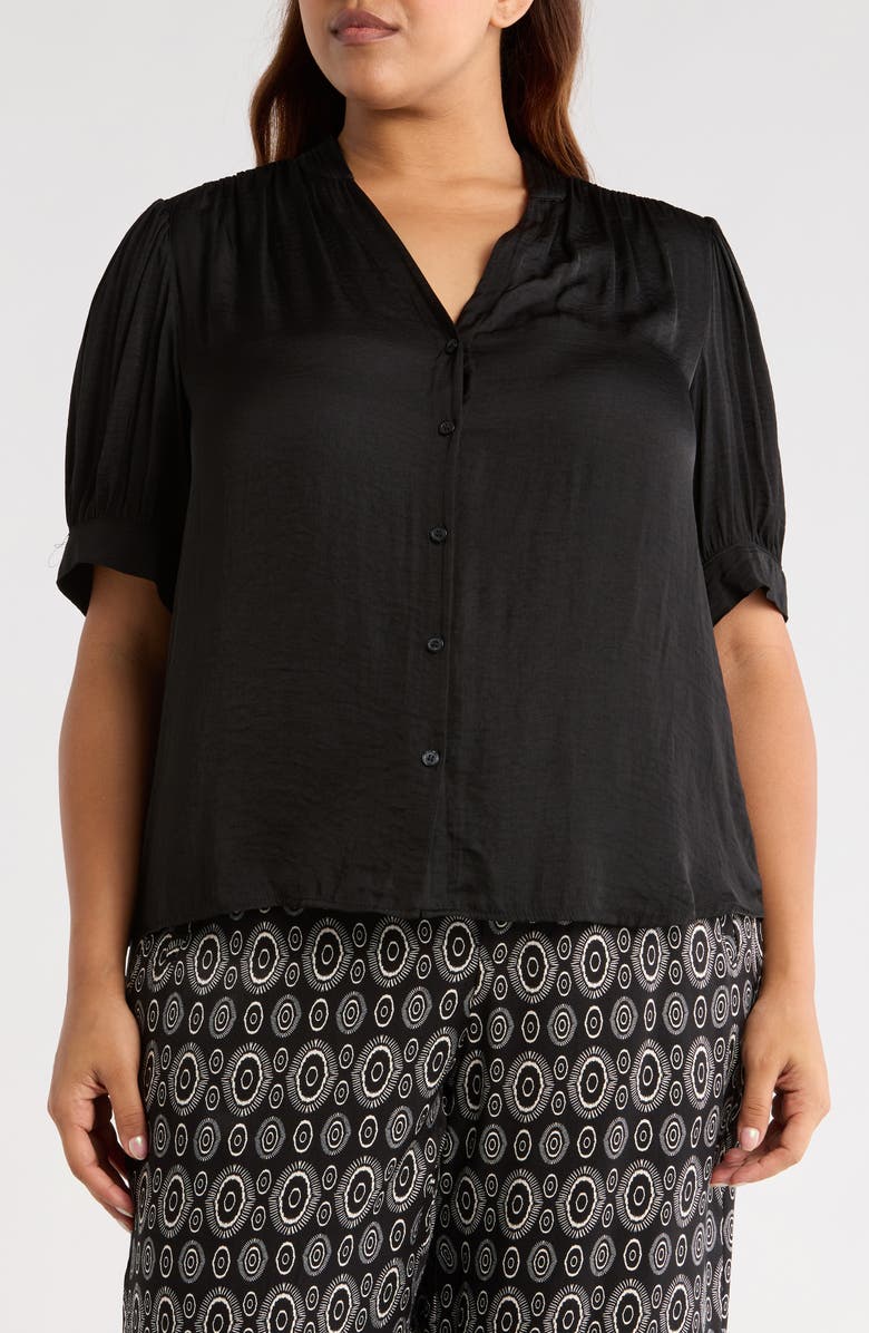 T Tahari AirFlow Short Sleeve Button-Up Shirt, Main, color, Black
