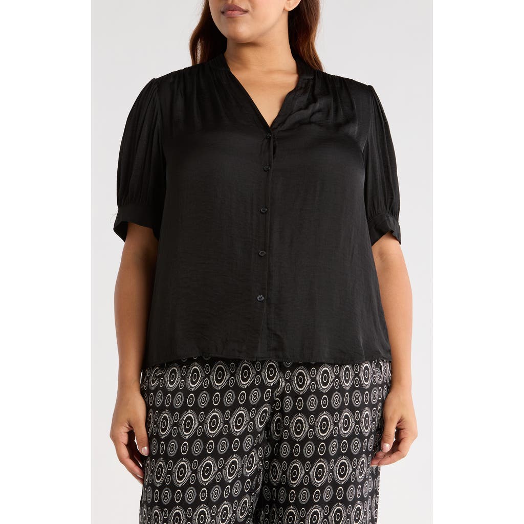 T Tahari Airflow Short Sleeve Button-up Shirt In Black