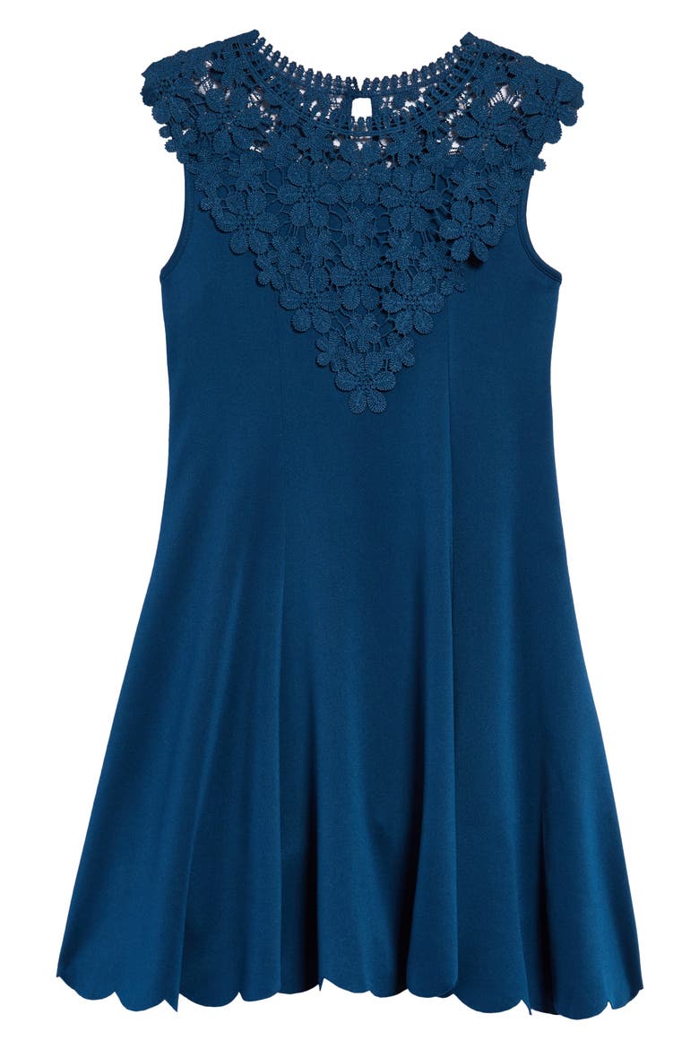 Embroidered Lace Fit & Flare Dress, Main, color, TEAL