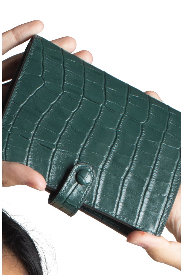 Upcycled Leather Passport Wallet, Alternate, color, Forest Green Croc