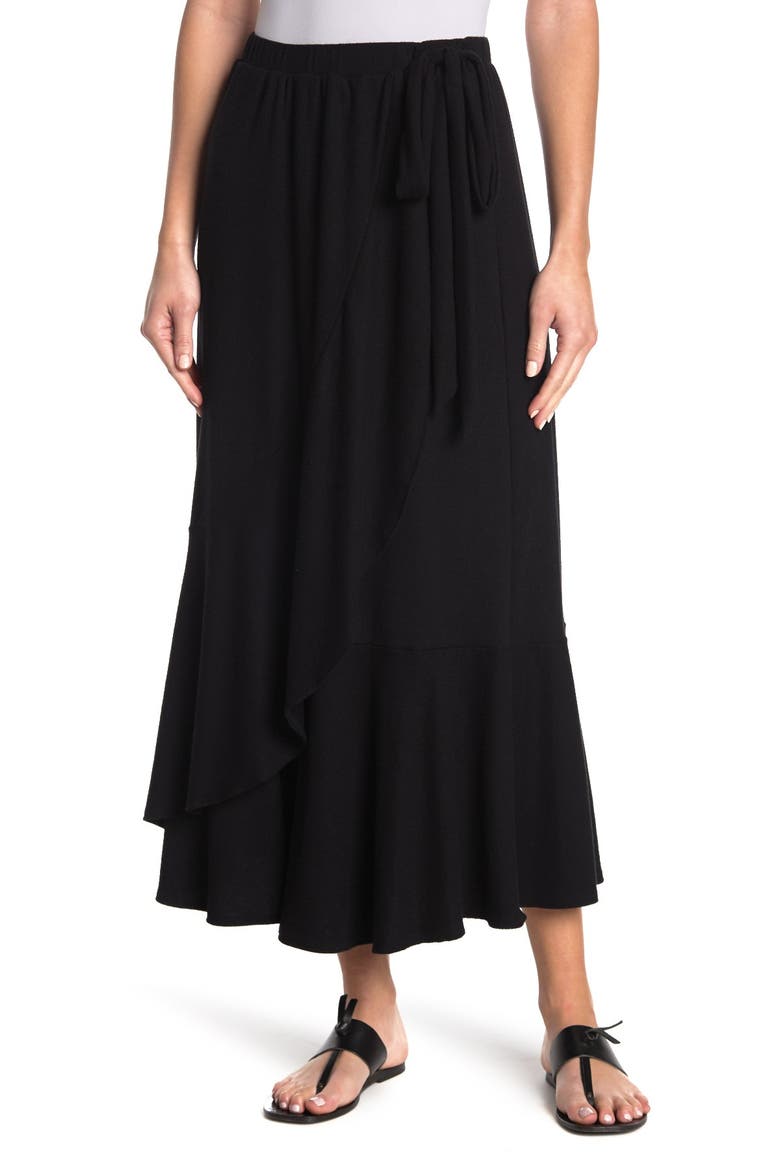 Faux Wrap Midi Skirt, Main, color, BLACK