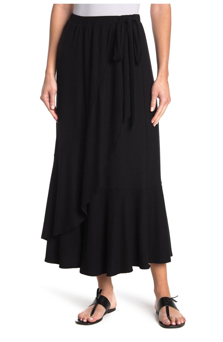 GO COUTURE Faux Wrap Midi Skirt, Main, color, Black