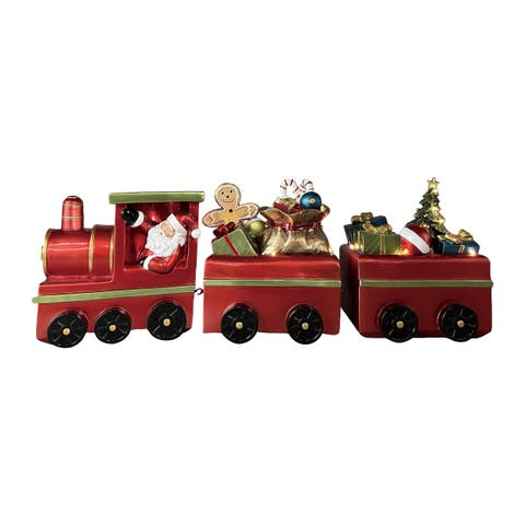 Resin LED Train with Santa Set of 3 Decorative Sculptures