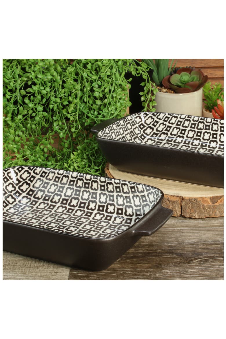 Set of 2 Black Sand Geo Rectangular Baking Dishes, Alternate, color, BLACK MULTI