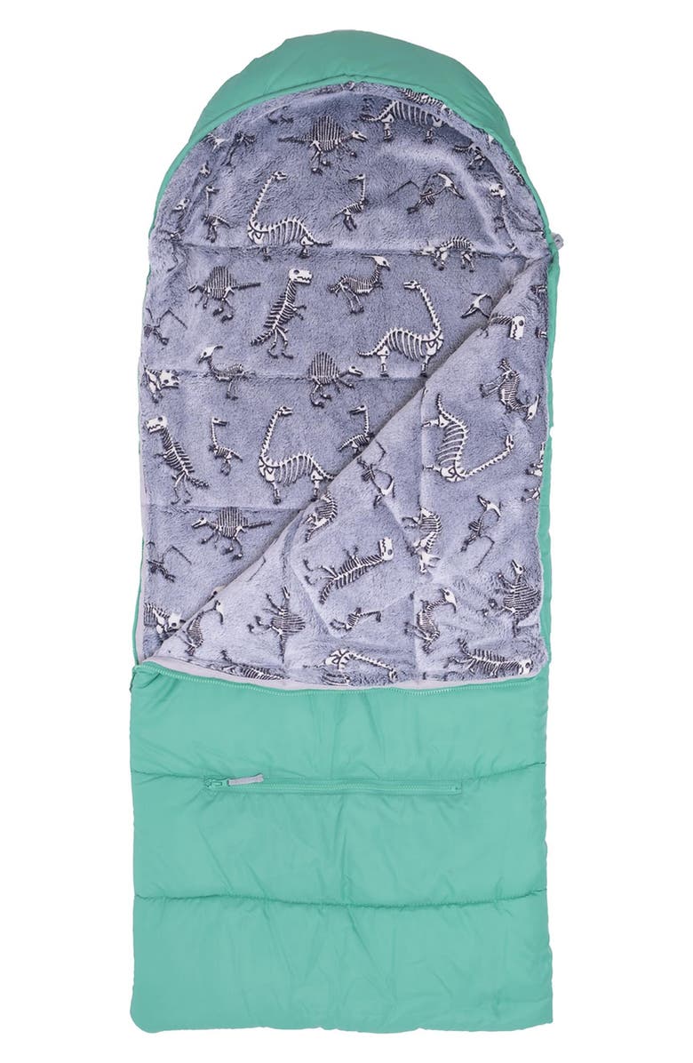 mimish Kids' Sleep-n-Pack Glow in the Dark Sleeping Bag Backpack, Alternate, color, Green Multi
