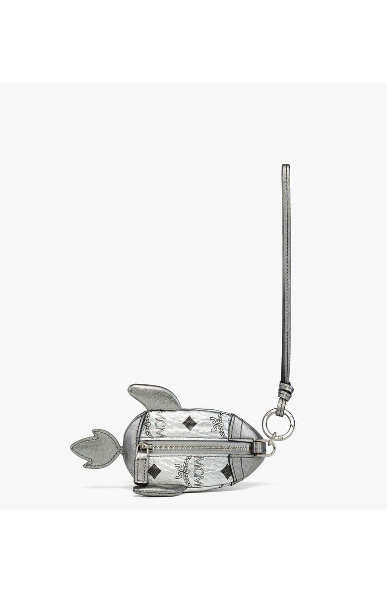 MCM Aren Rocket Pouch Charm in Visetos, Alternate, color, Silver