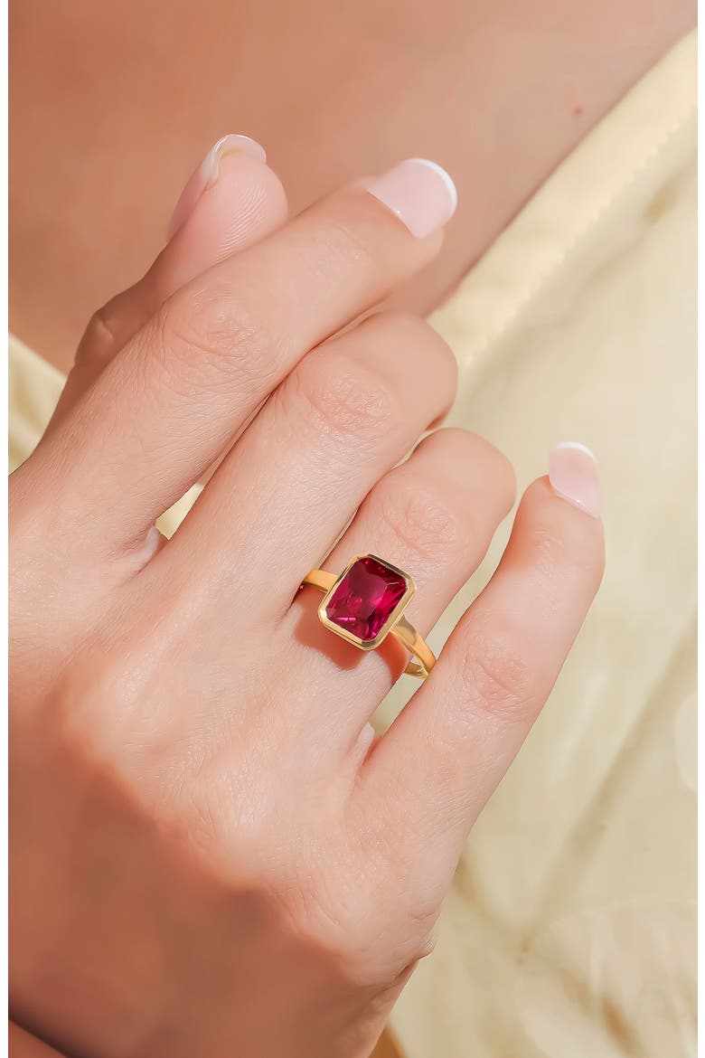Gold Plated Emerald Cut Gemstone Ring, Alternate, color, PINK