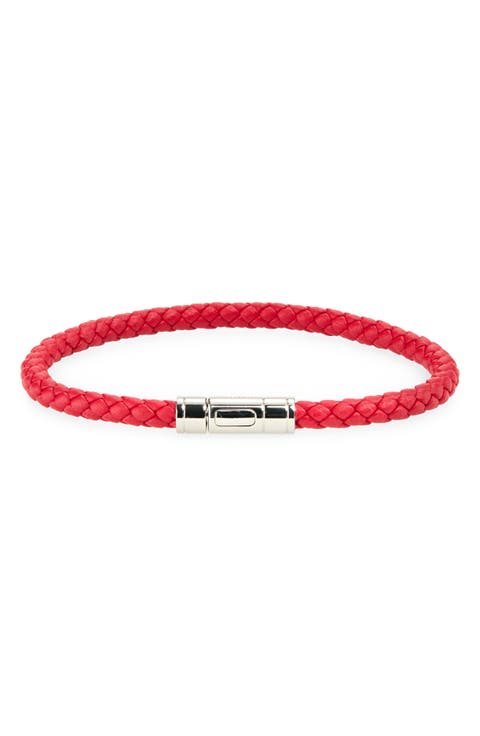 Men
s Tubular Clasp Braided Leather Bracelet