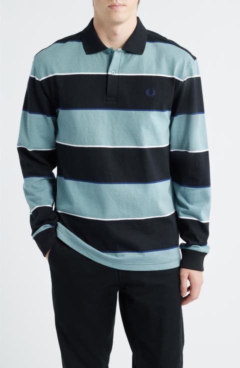 Stripe Long Sleeve Cotton Polo